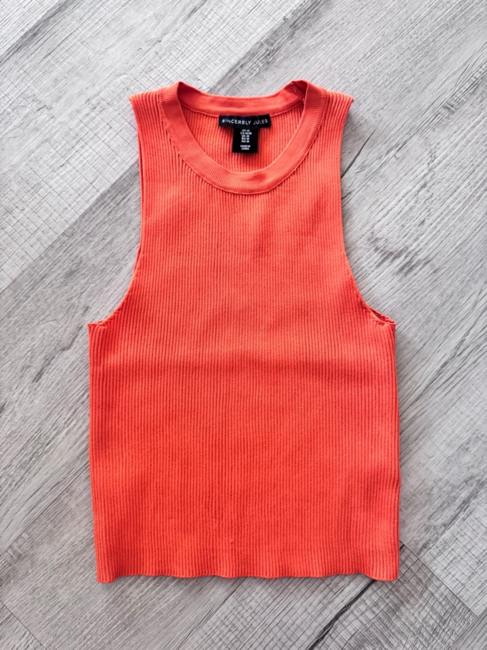 Sincerely Jules Coral Orange Ribbed Knit High Neck Tank Top Size M